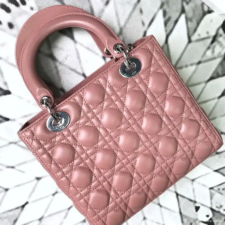 Cheap Bag Lady Medium Silver Dior Cannage Nude Lambskin 0505 Hot Sale